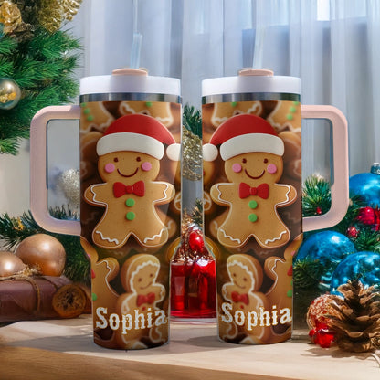 Shineful Glossy Tumbler Personalized Christmas Gingerbread Cheer