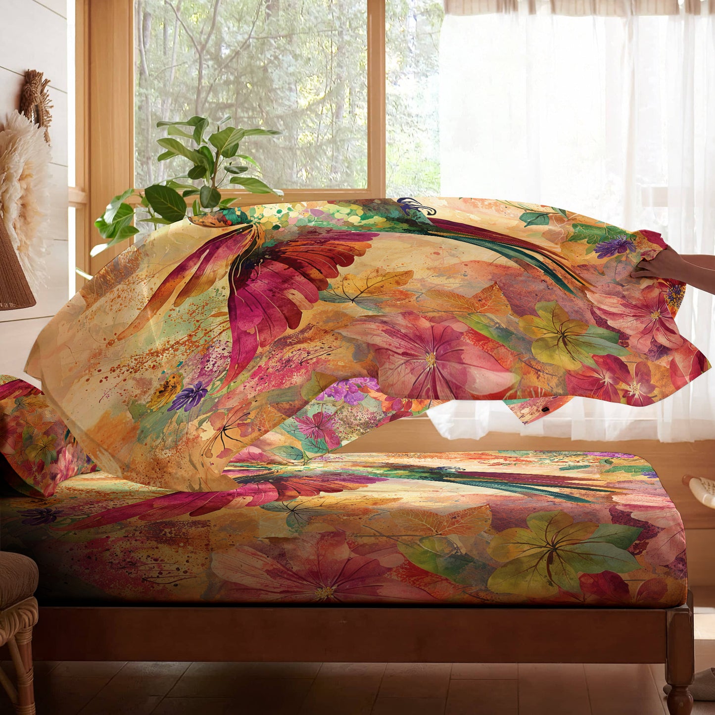 Shineful 4-Piece Bed Sheet Set - Hummingbird Bliss