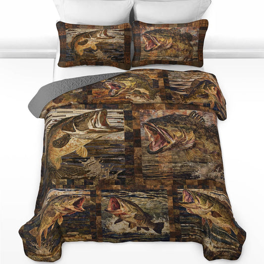 Shineful All Season Quilt 3-Piece Set Majestic Largemouth Bass