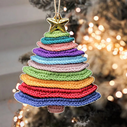 Ornement acrylique 2D brillant pour sapin de Noël au crochet coloré