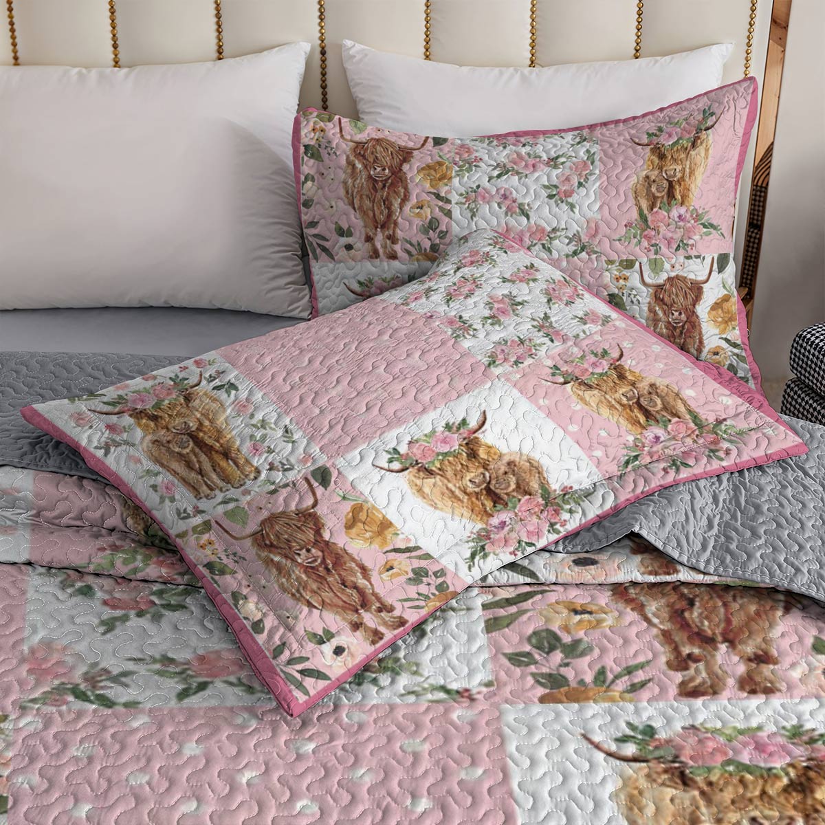 Shineful All Season Quilt 3-Piece Set Pink Cows