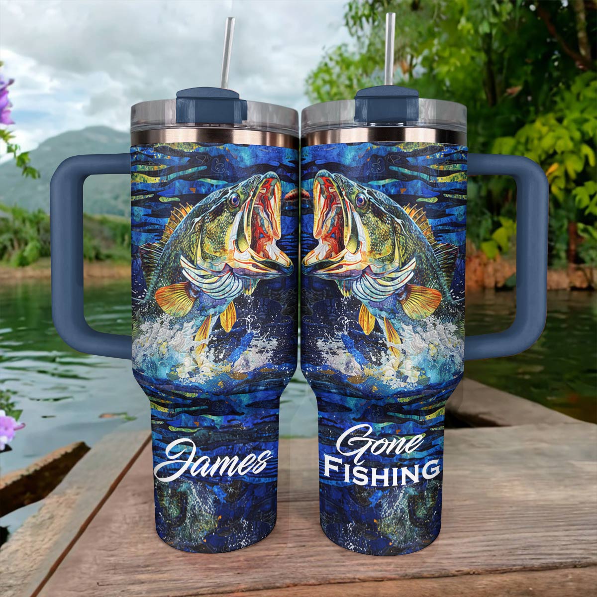 Shineful Tumbler Personalized Gone Fishing Largemouth Bass