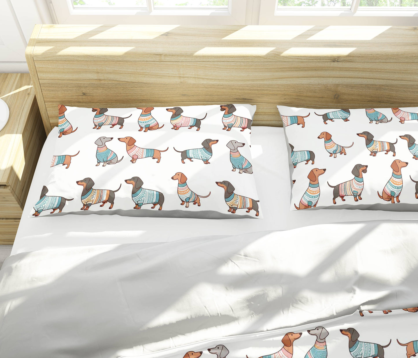 Shineful 3 Pieces Duvet Cover Set Playful Dachshunds