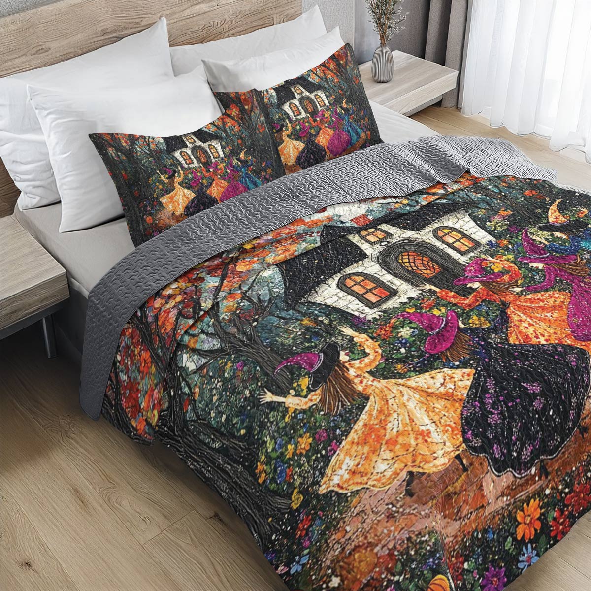 Shineful All Season Quilt 3-Piece Set Dancing Witches