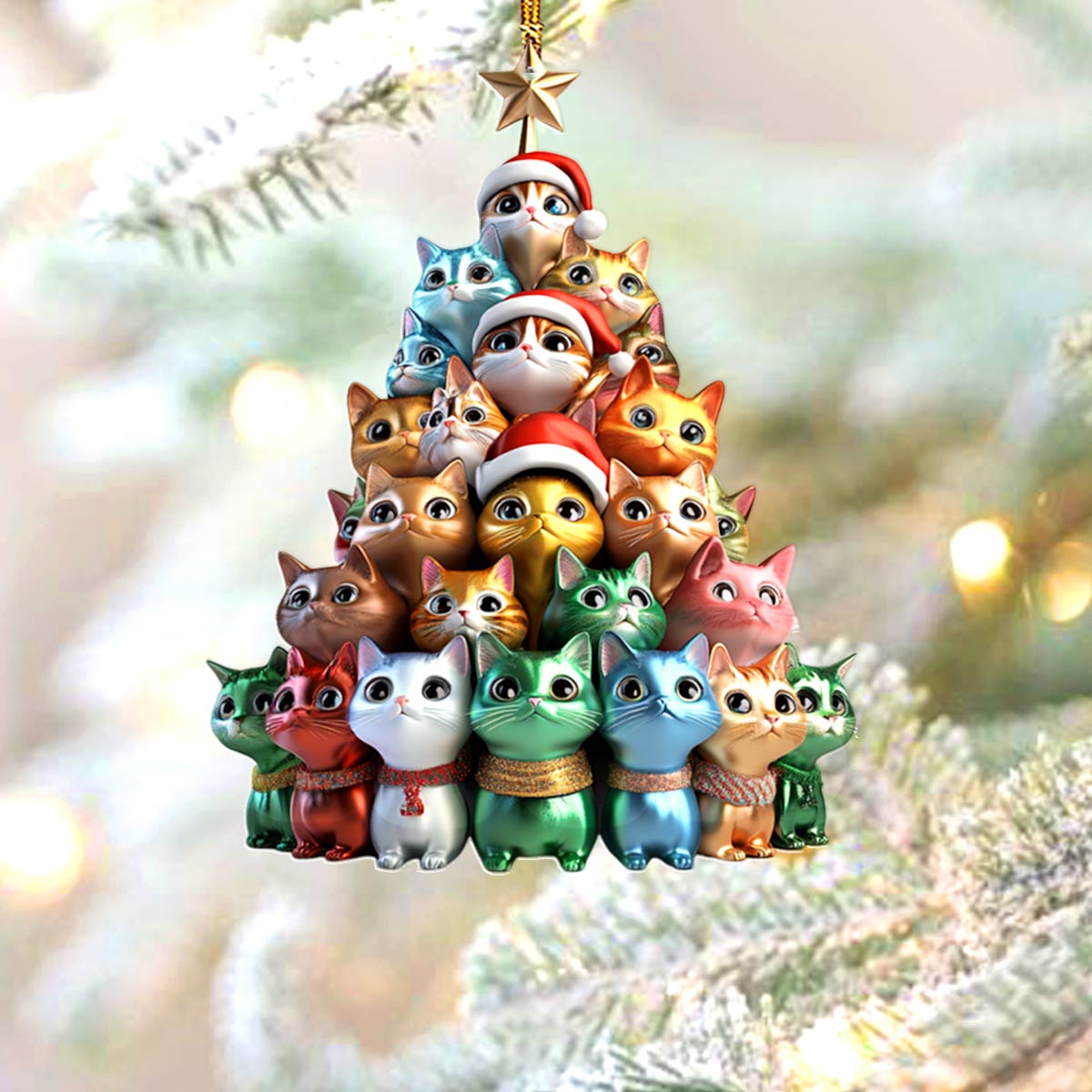 Shineful 2D Acrylic Ornament Cute Christmas Tree Cats