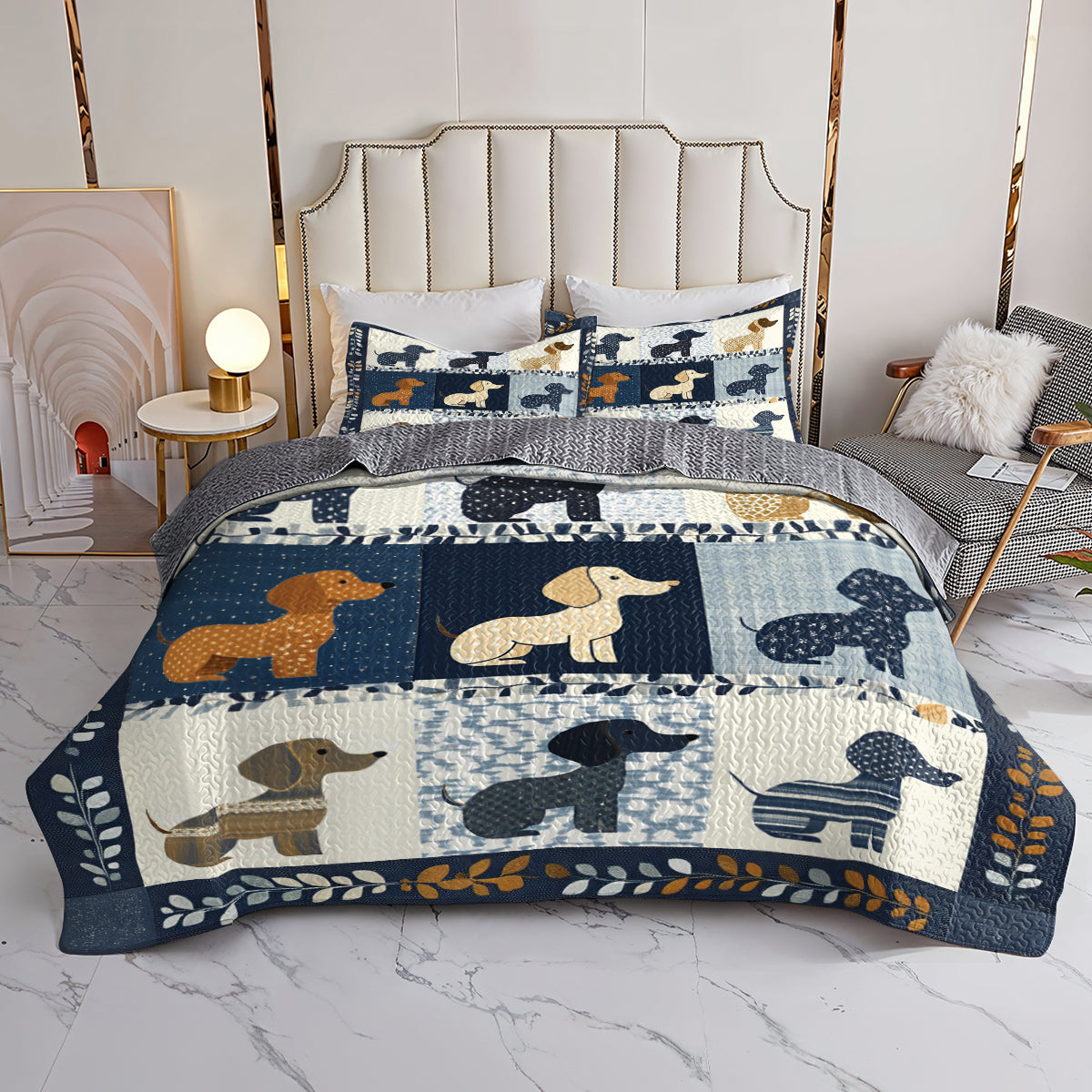 Shineful All Season Quilt 3-Piece Set Dachshund Cute Patchwork