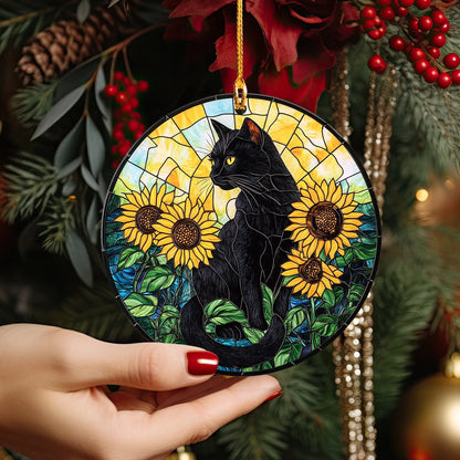 Shineful 2D Acrylic Ornament Stained Glass Sunflower & Midnight Cat