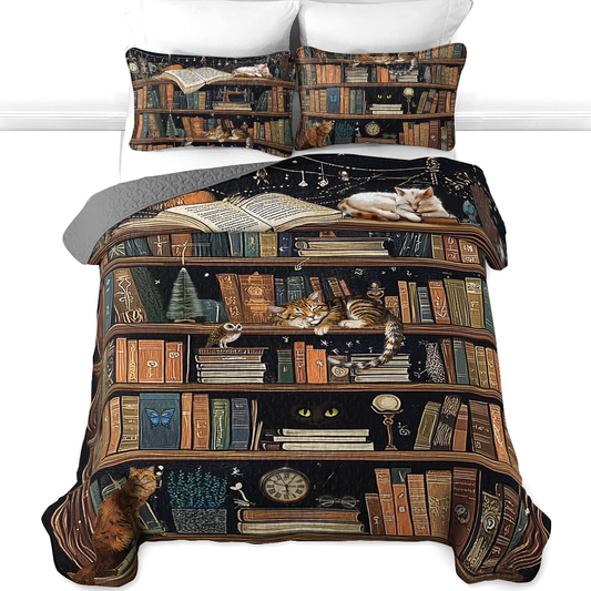 Shineful All Season Quilt 3-teiliges Set Purrfect Book Lover Bücherregal