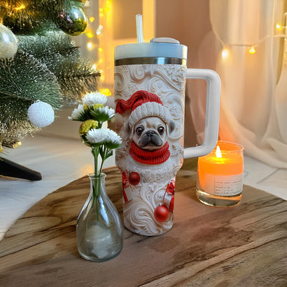 Shineful Glossy Tumbler Snowy Christmas Pug