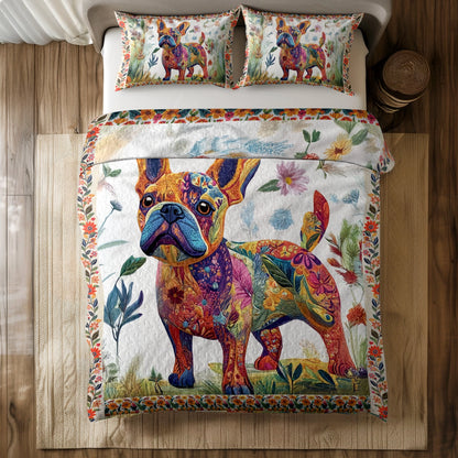 Shineful All Season Quilt 3-Piece Set - French Bulldog Floral Fantasy