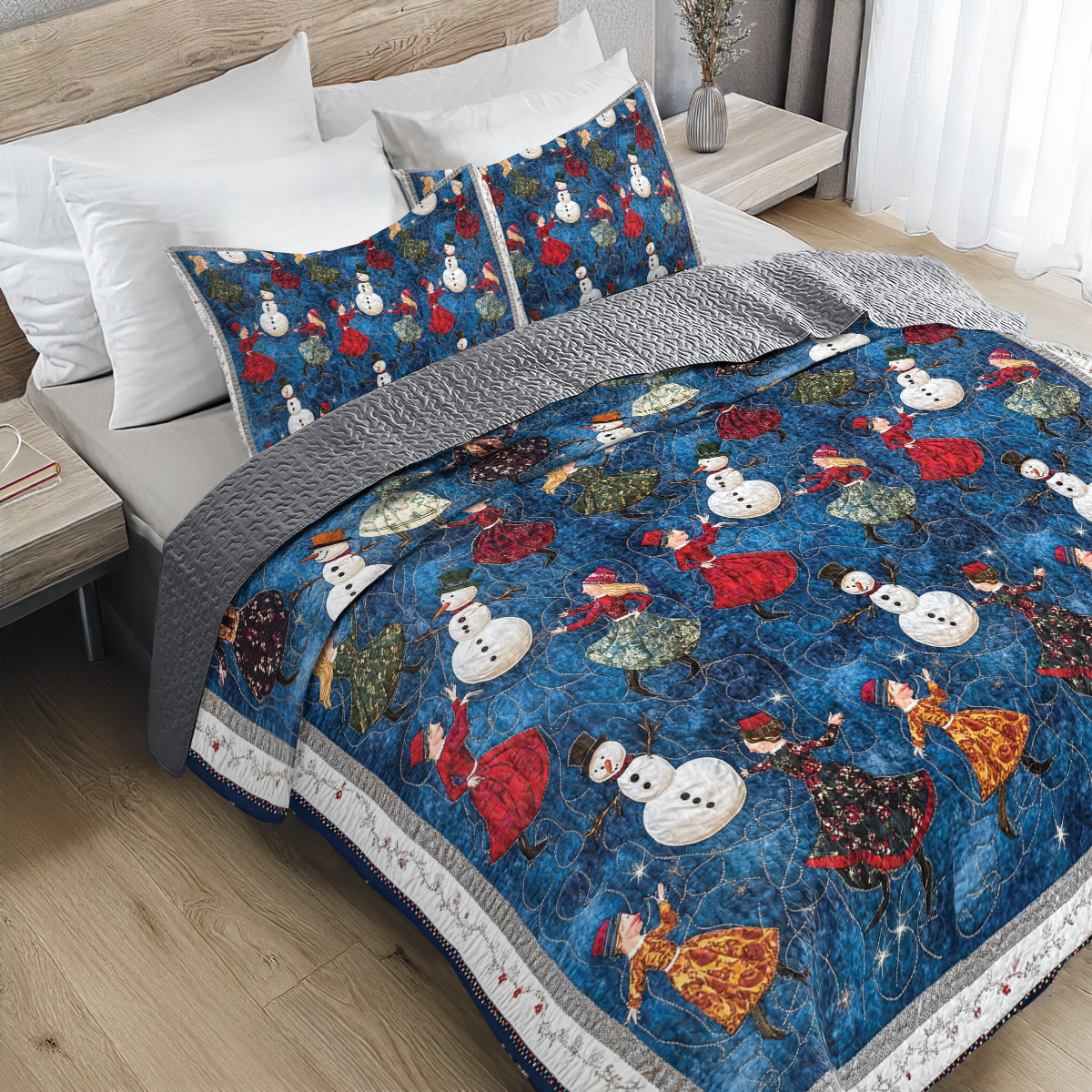 Shineful All Season Quilt 3-teiliges Set - Schneemann-Festival-Tanz