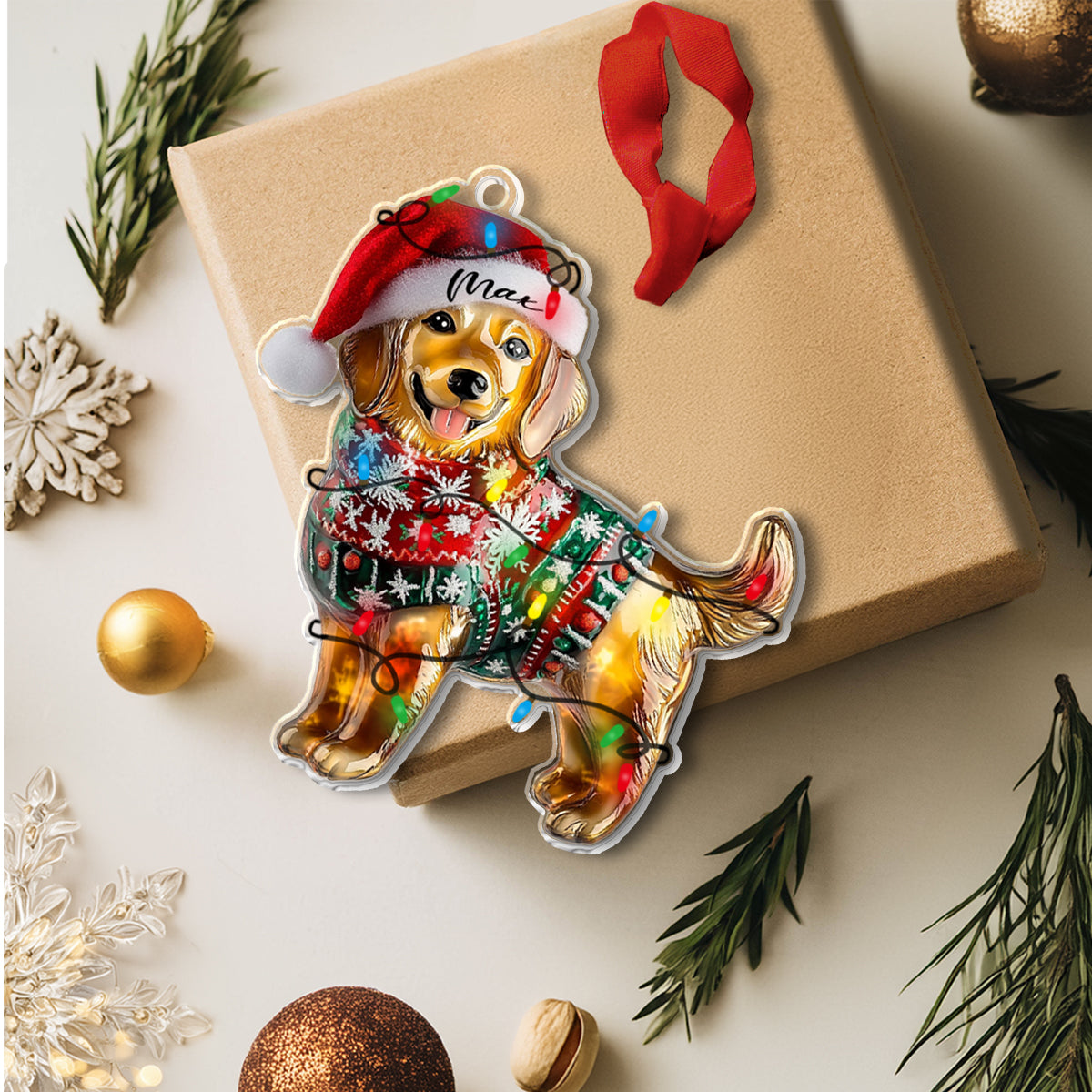 Shineful 2D Acrylic Ornament - Golden Retriever Christmas