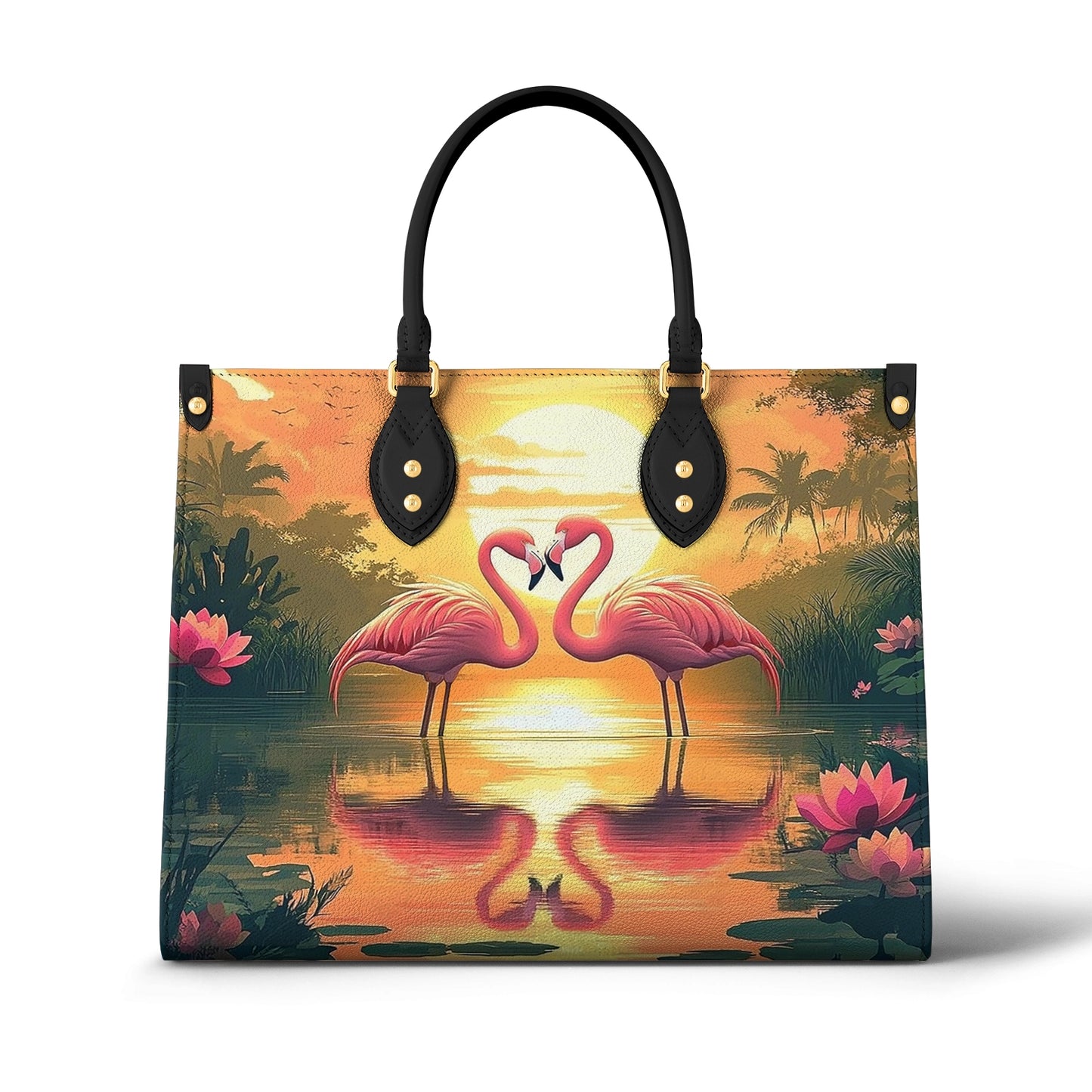 Sac en cuir brillant Flamingo Sunset Love