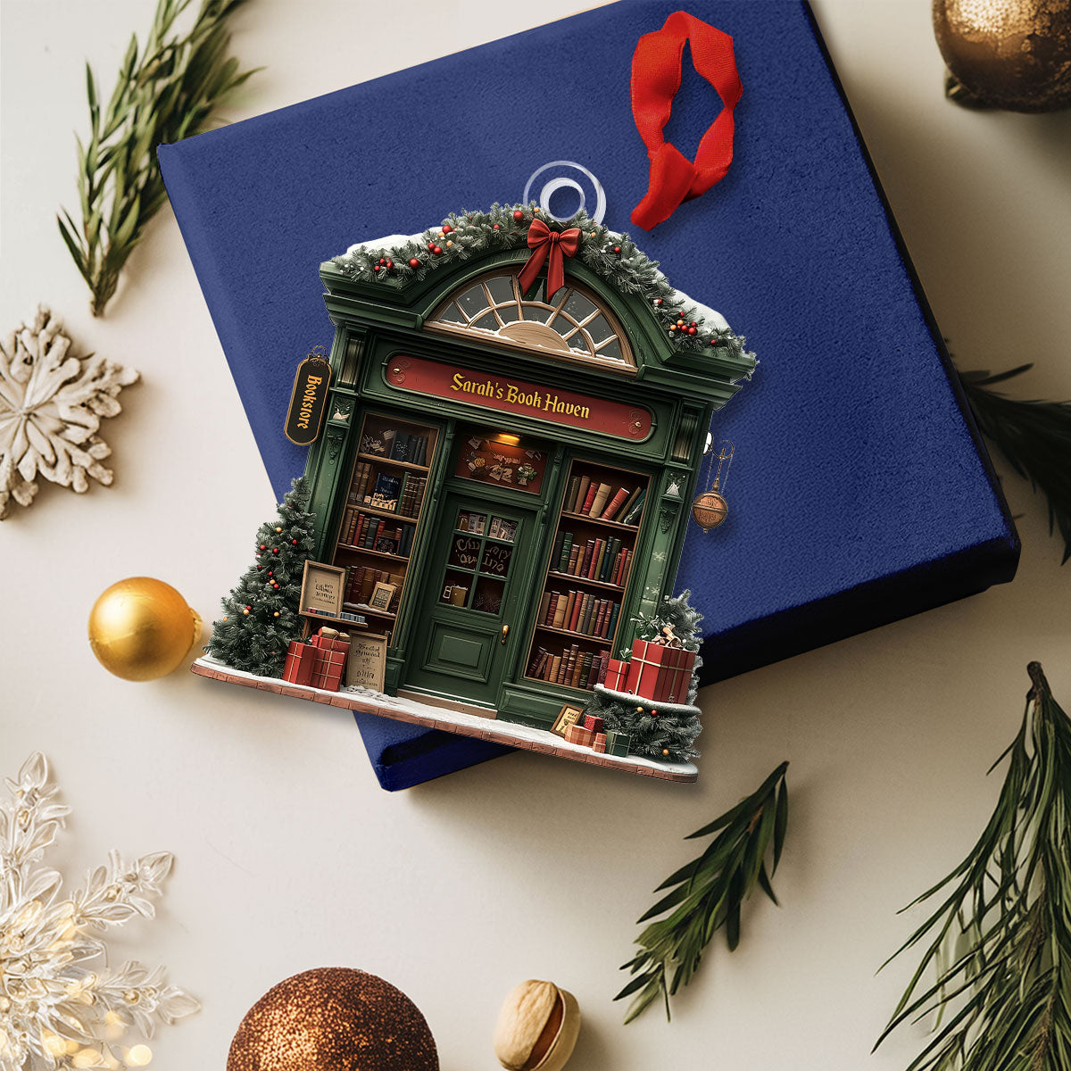 Shineful 2D Acrylic Ornament - Personalized Cozy Book Haven