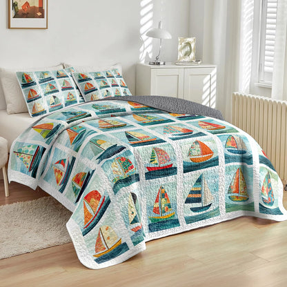 Shineful All Season Quilt 3-Piece Set - Sailing Sailboat Dreams