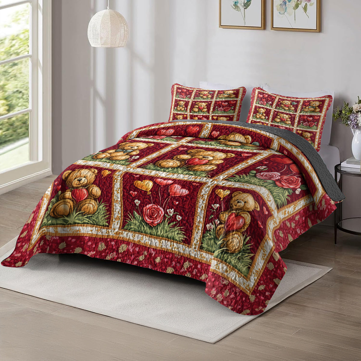 Shineful All Season Quilt 3-Piece Set Cute Teddy