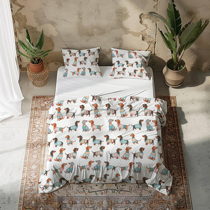 Shineful 3 Pieces Duvet Cover Set Playful Dachshunds