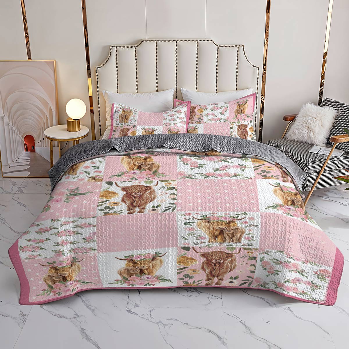 Shineful All Season Quilt 3-Piece Set Pink Cows