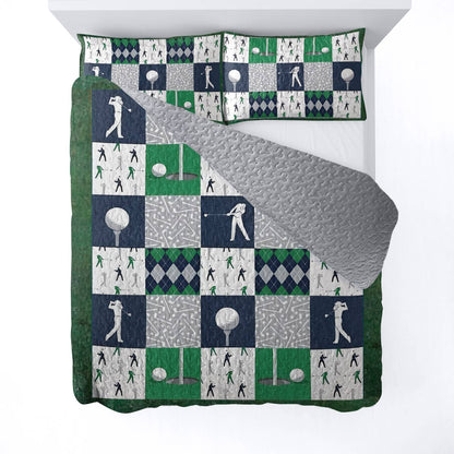 Shineful All Season Quilt 3-Piece Set Golf Patchwork