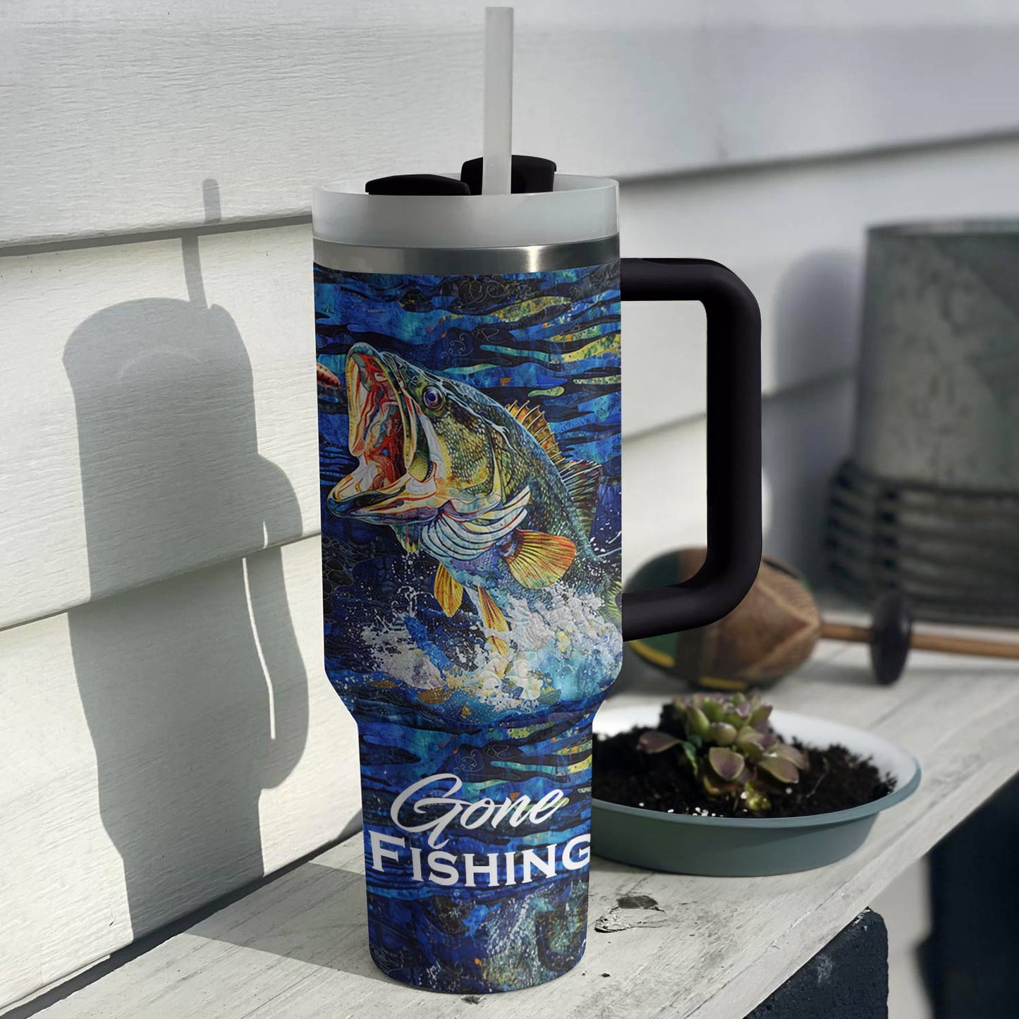 Shiny Tumbler Personalisiert Gone Fishing Forellenbarsch