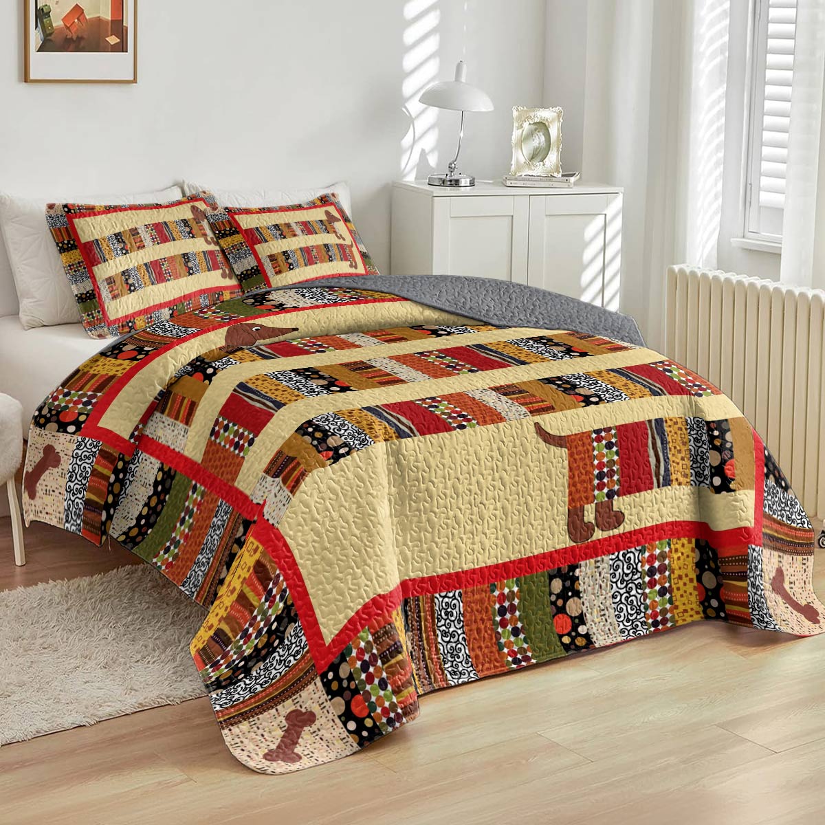 Shineful All Season Quilt 3-Piece Set Dachshund Fun