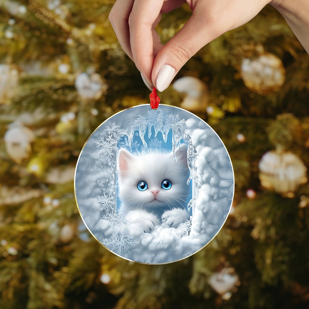 Shineful Acrylic Ornament Snowy Christmas Cat