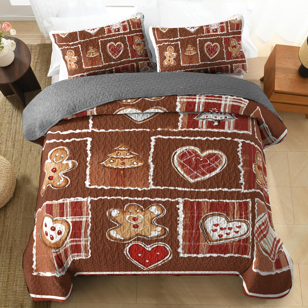 Shineful All Season Quilt 3-Piece Set - Sweetheart Gingerbread Delight