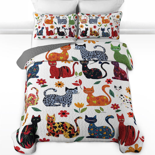 Shineful All Season Quilt 3-Piece Set Furry Feline