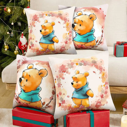 Housse de coussin, taie d'oreiller et taies d'oreiller imprimées en 2D brillantes Ensemble mignon Winnie l'ourson