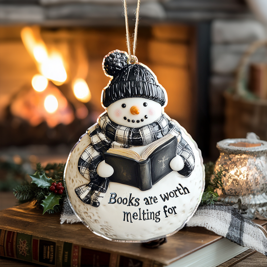 Shineful 2D Acrylic Ornament Snowman Book Lover