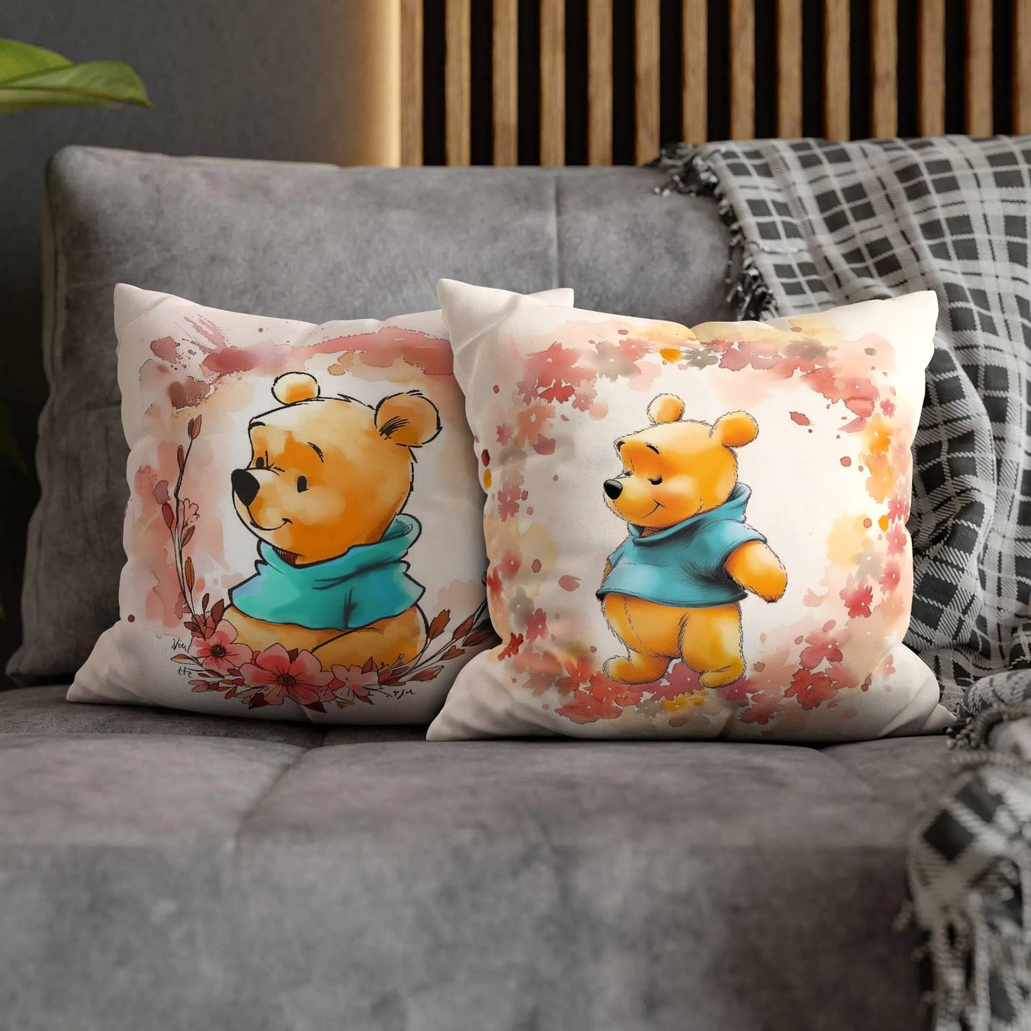 Housse de coussin, taie d'oreiller et taies d'oreiller imprimées en 2D brillantes Ensemble mignon Winnie l'ourson