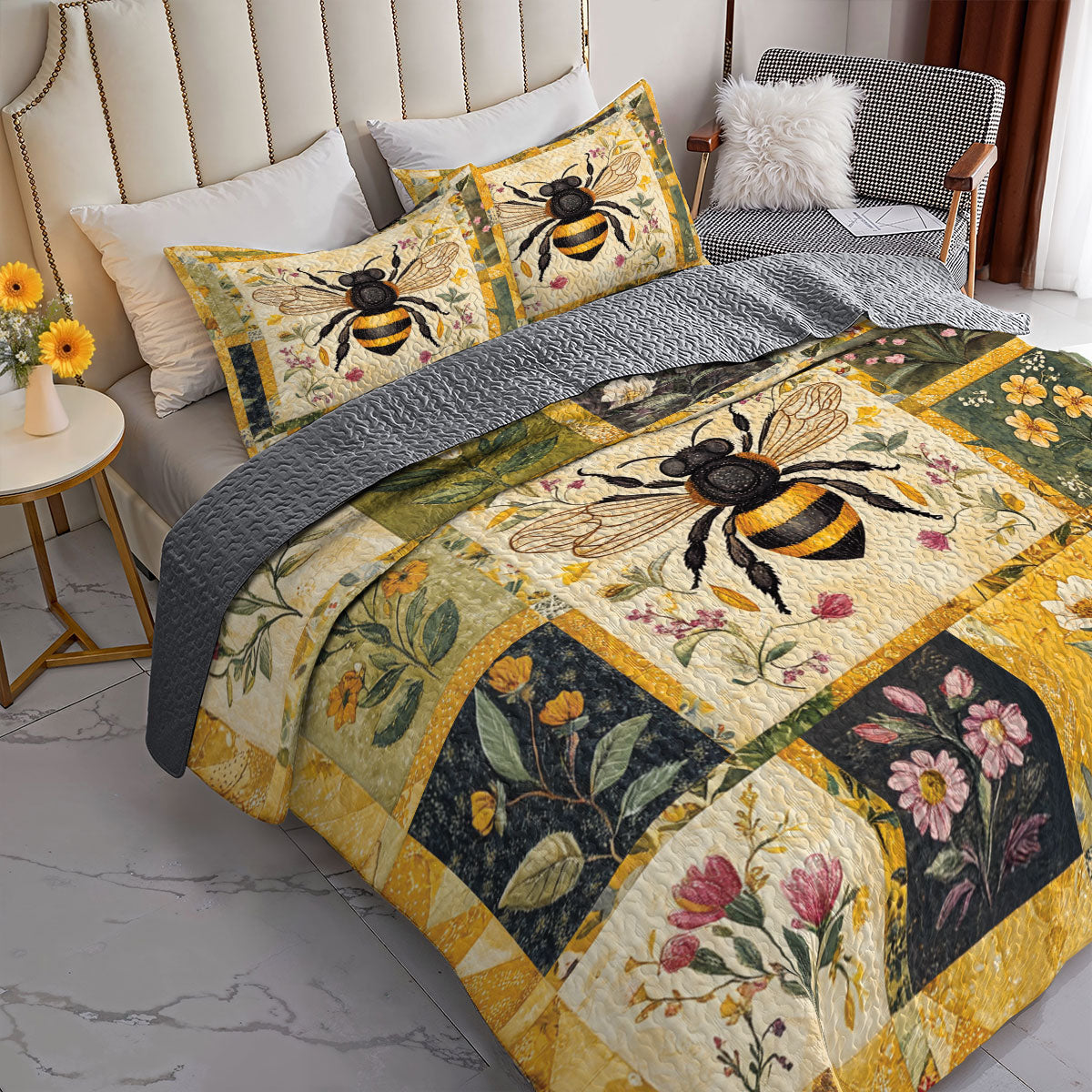 Shineful All Season Quilt 3-Piece Set Bee Beautiful