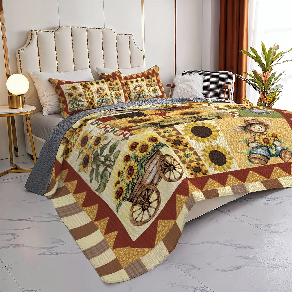 Shineful All Season Quilt 3-Piece Set Sunlit Farm Patchwork