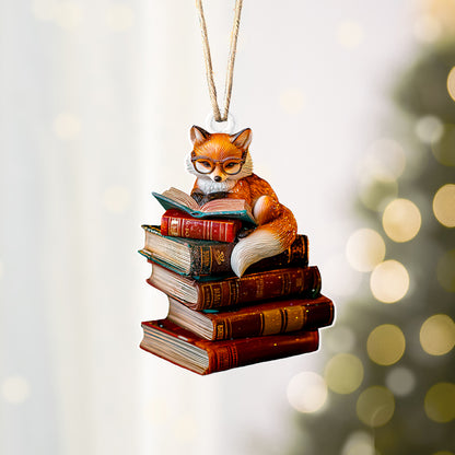 Shineful 2D Acrylic Ornament Fox With Stack of Books