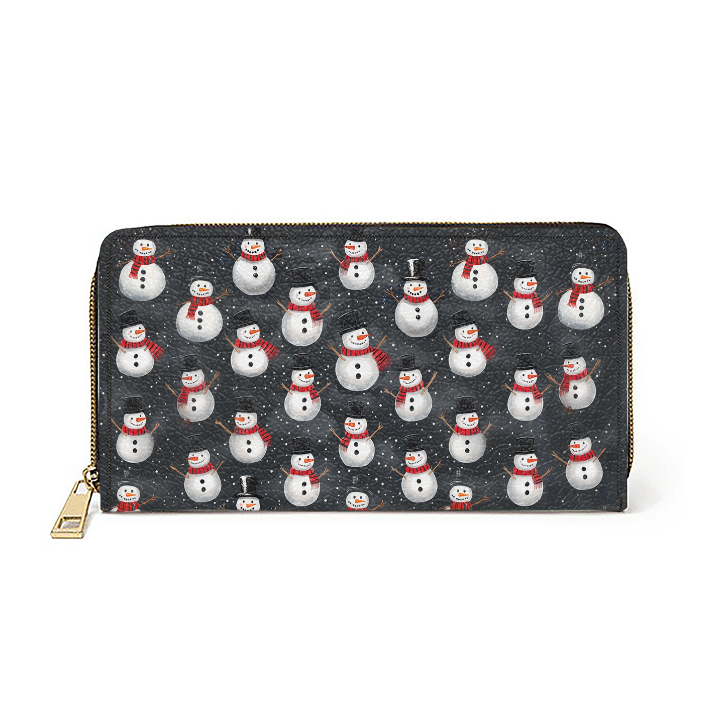 Shineful Leather Clutch Purse With Wristlet Strap Handle Christmas Snowman Gathering