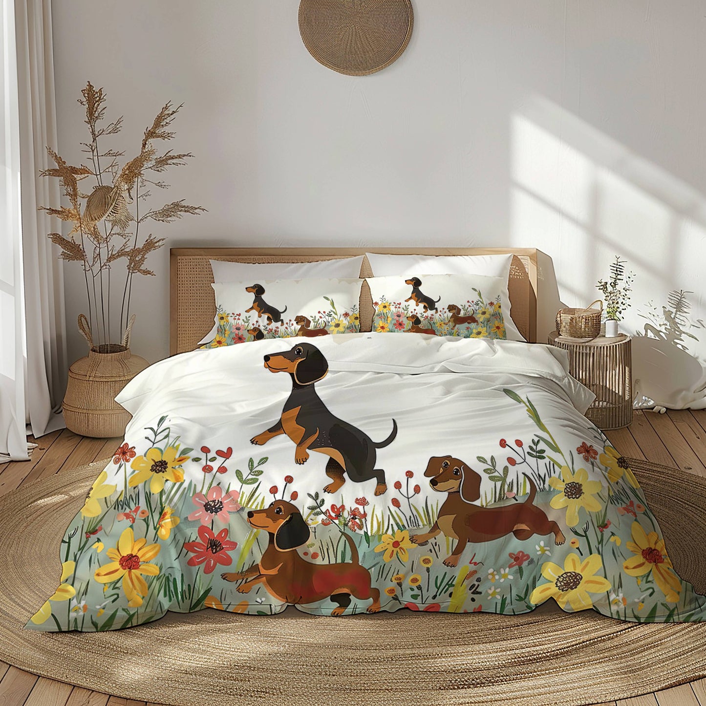 Shineful 3 Pieces Duvet Cover Set Dachshund Delight