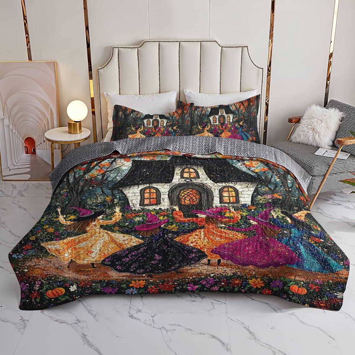 Shineful All Season Quilt 3-Piece Set Dancing Witches