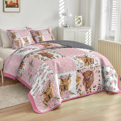 Shineful All Season Quilt 3-Piece Set Pink Cows