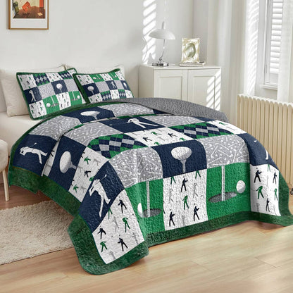 Shineful All Season Quilt 3-Piece Set Golf Patchwork