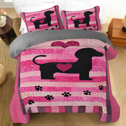 Shineful All Season Quilt 3-Piece Set Pink Dachshund