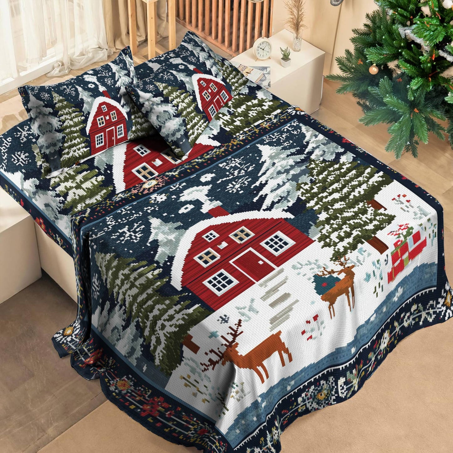 Shineful 4-Piece Bed Sheet Set Cozy Cabin