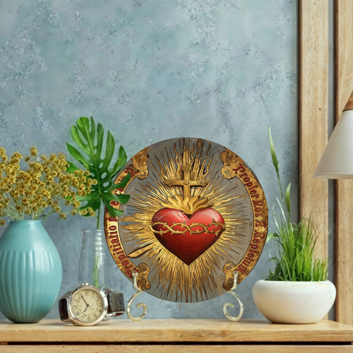 Shineful 2D Wooden Plaque, Hanging Decor, Door Sign - Sacred Heart