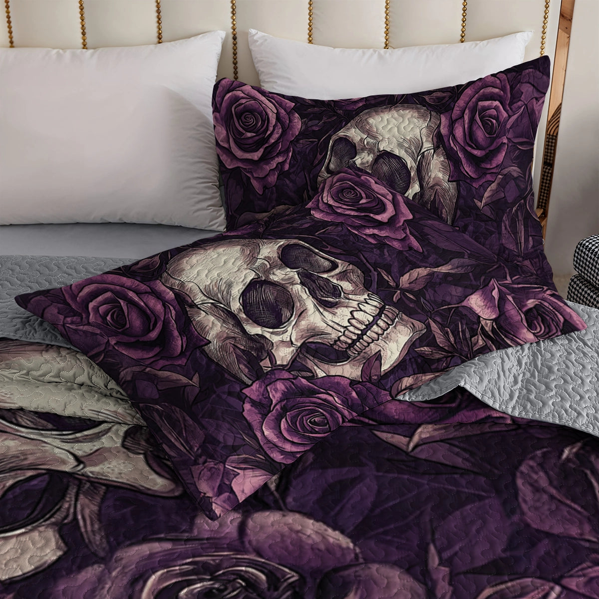 Shineful All Season Quilt 3-Piece Set - Romance Skull Gothic Bloom