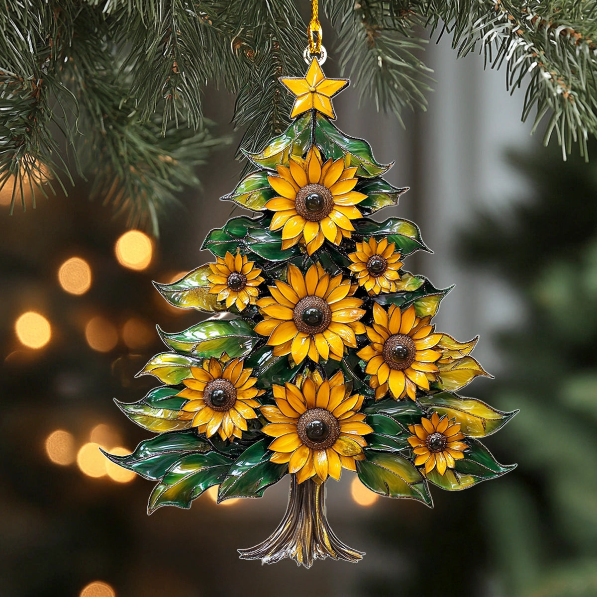 Glänzendes 2D-Acryl-Ornament „Sonnenblumen-Weihnachtsbaum“ 