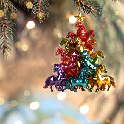 Shineful 2D Acrylic Ornament Colorful Horses Christmas Tree