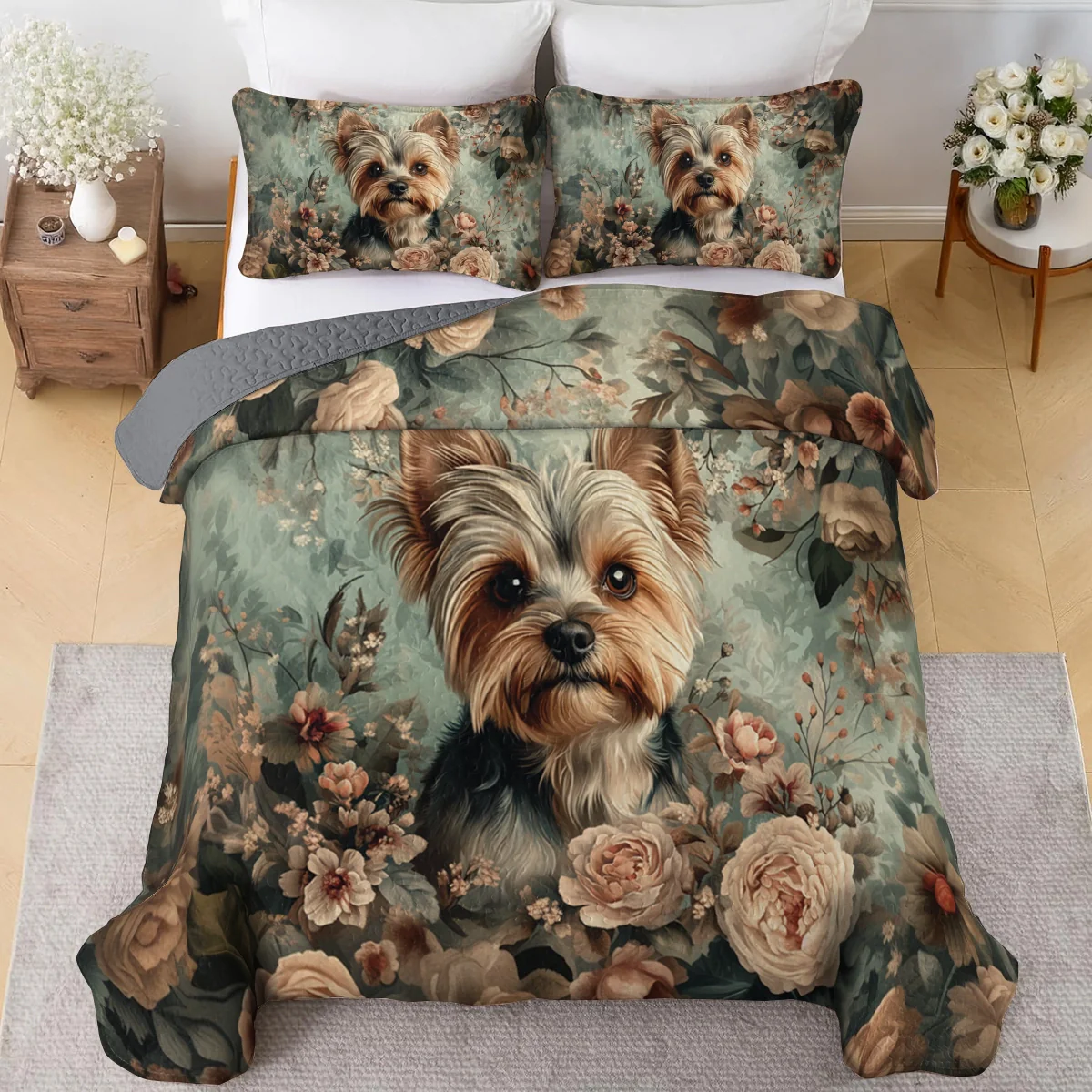 Shineful All Season Quilt 3-Piece Set Yorkie Blossom Luxe