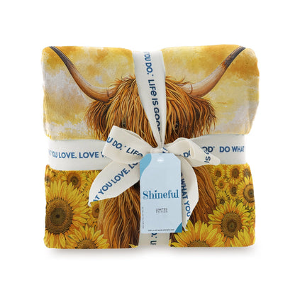 Shineful Fleece Blanket Sunflower Snuggles Highland Cow