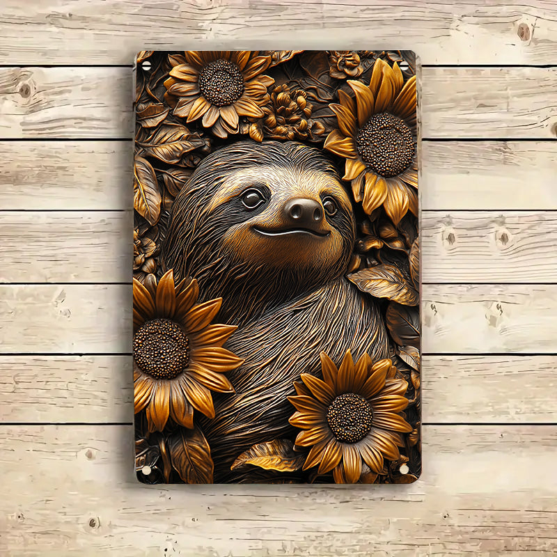 Shineful 2D Metal Sign Sleeping Sloth With Sunflower