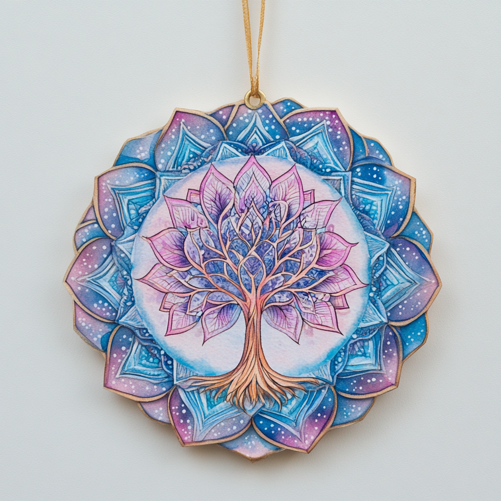 Glänzendes 2D-Acryl-Ornament – ​​Serenity-Lebensbaum-Mandala