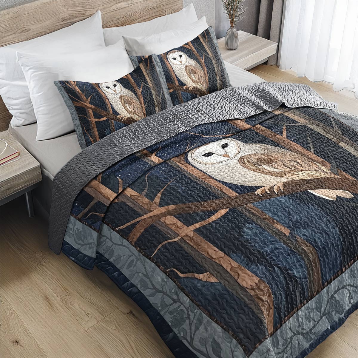 Shineful All Season Quilt 3-Piece Set - Mystic Barn Owl